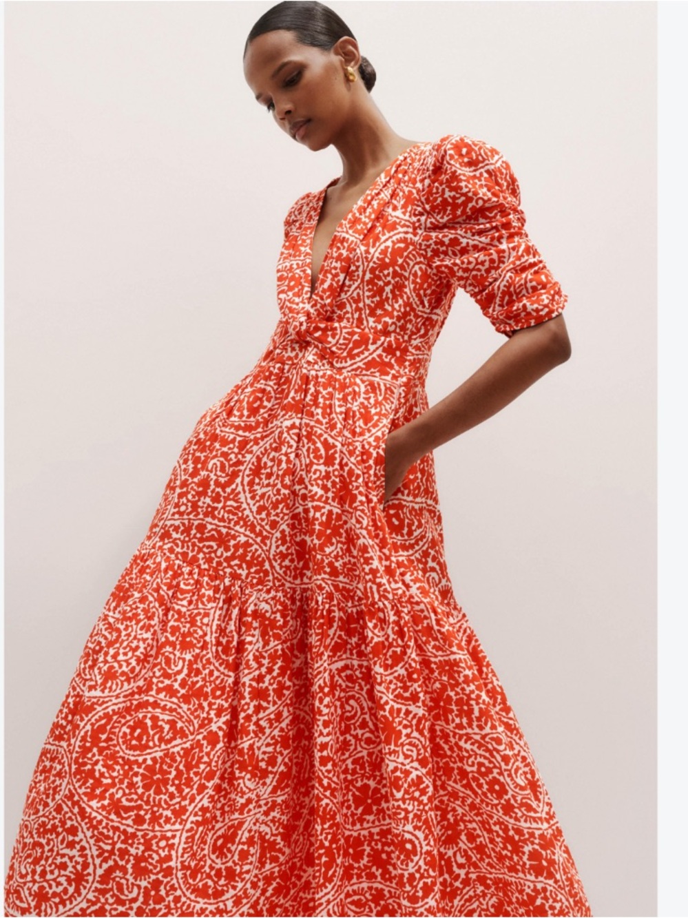 ME+EM Dress Cheesecloth Mono Paisley Maxi in Red